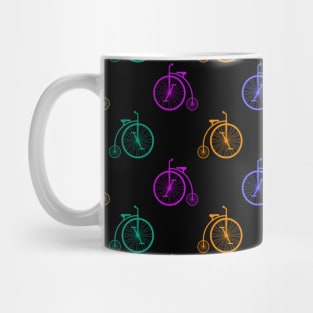 Colorful Retro Bicycle - Pattern on Black Background Mug